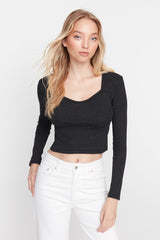 Anthracite Stitching Detailed Fitted/body-fitting Crop Ribbed Stretch Knit Blouse Twoaw22bz0530