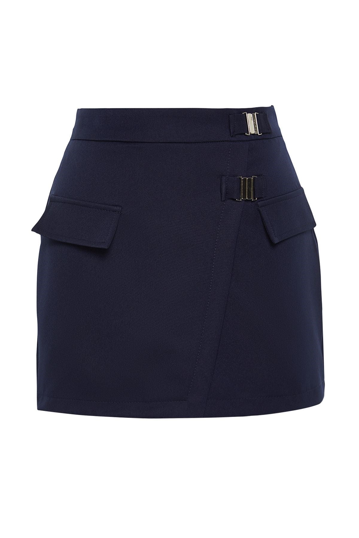 Navy Blue Pocket Detailed Mini Woven Shorts Skirt Twoss24sr00048