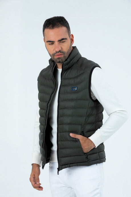 Men's Hooded Padded Straight Collar Zipper Lined Inflatable Vest 9777 Gfx9777