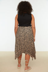 Brown Asymmetric Animal Pattern Knitted Skirt Tbbss22et0253