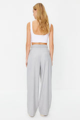 Grey Straight/straight Cut Belt Detailed Woven Pants Twoss24pl00023