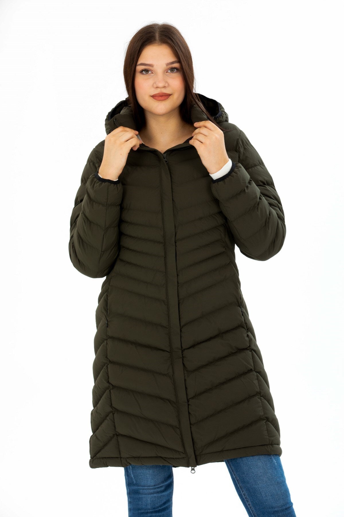 Women Long Removable Hooded Padded Water Repellent Inflatable Coat 8642 Gfx8642