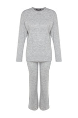 Grey Soft Textured Basic Knitwear Bottom-top Suit Twoaw24au00100