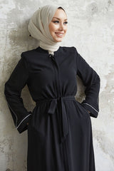 Salvia Wavy Sleeve Patterned Abaya - Brown Ms00tz74538