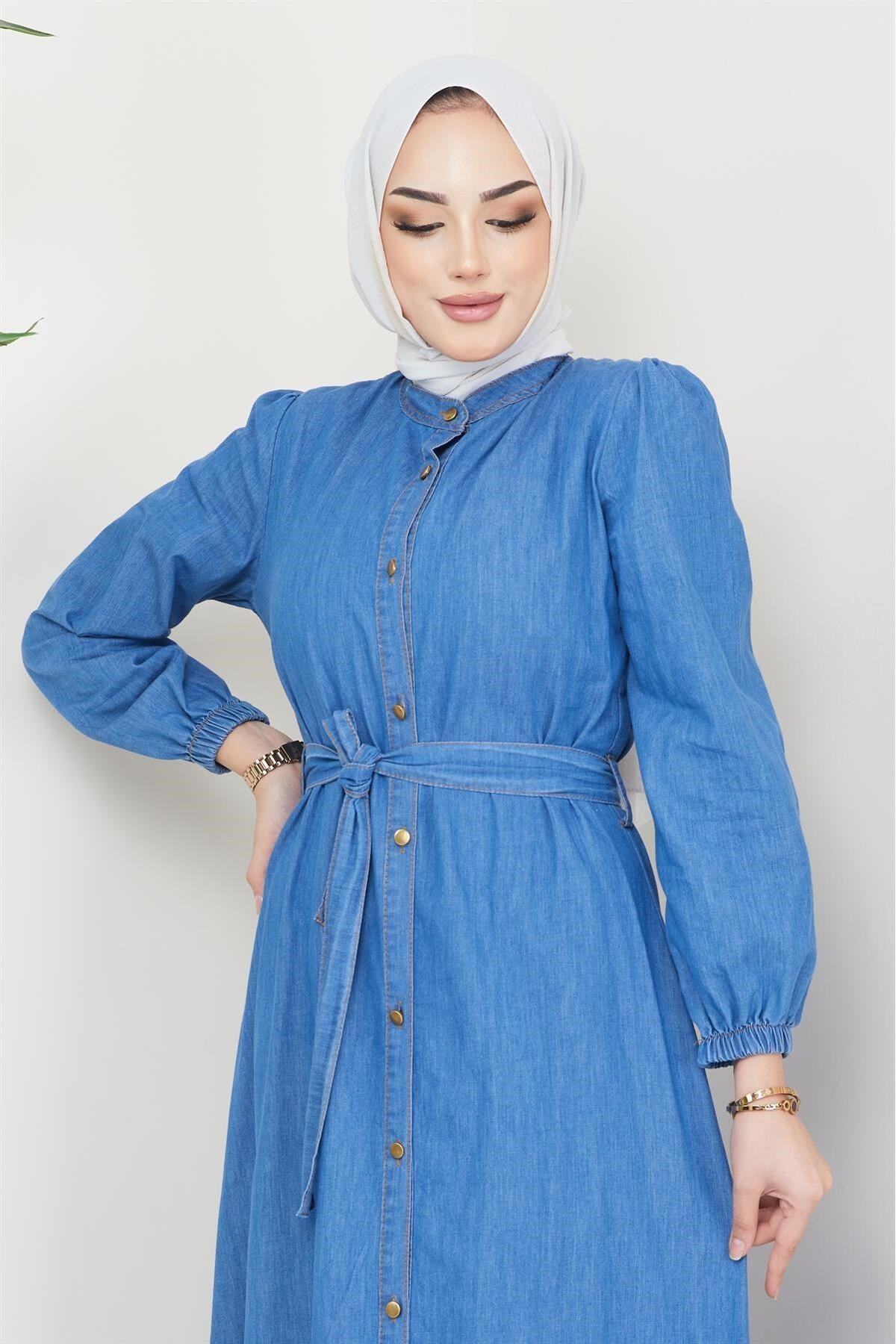 Denim Dress With Frill Frills Dark Blue 2093