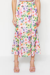 Multicolor Floral Pattern Maxi Length Woven Skirt Twoss23et00124