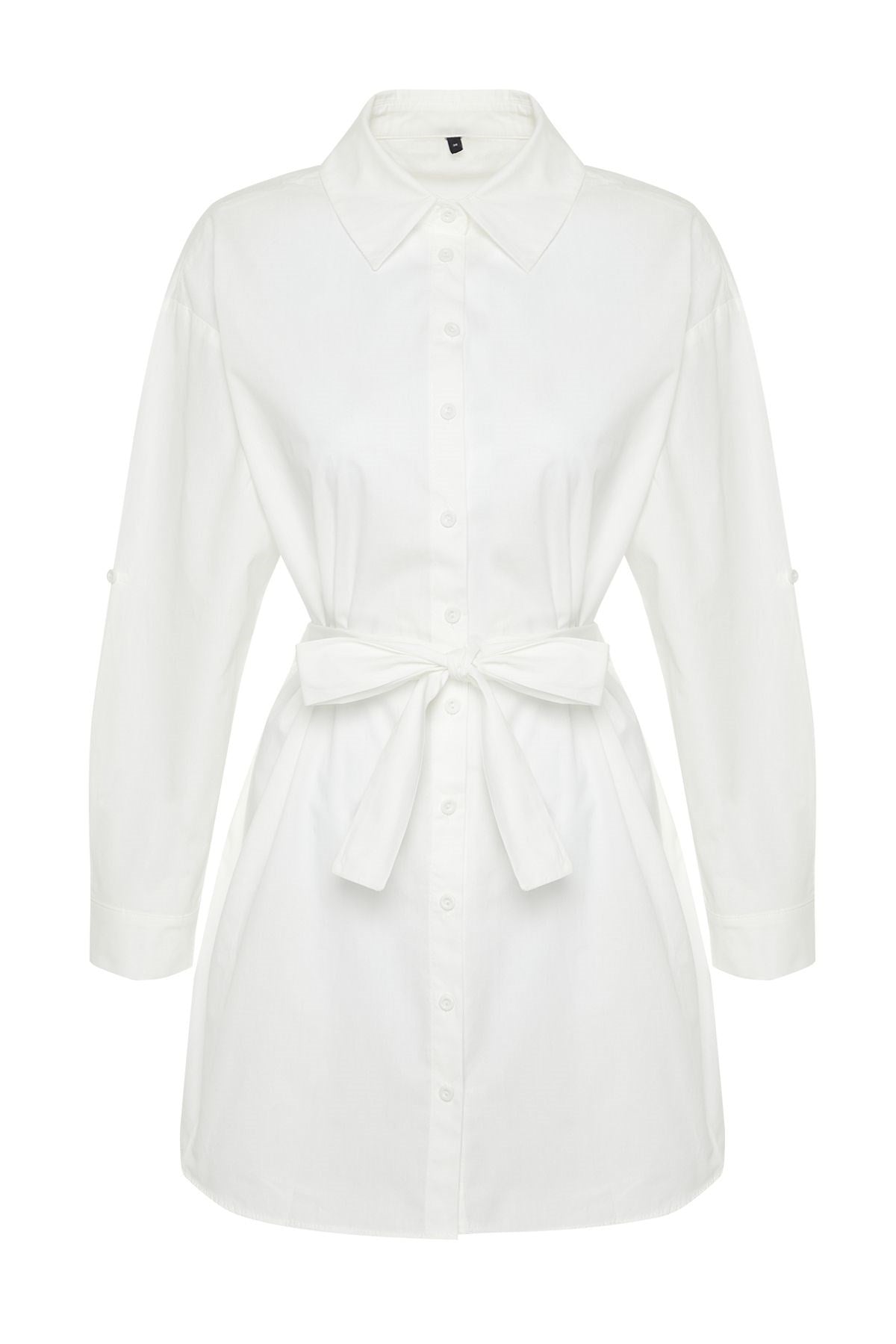 White Belted 100% Cotton Mini Woven Shirt Dress Twoss24el00339