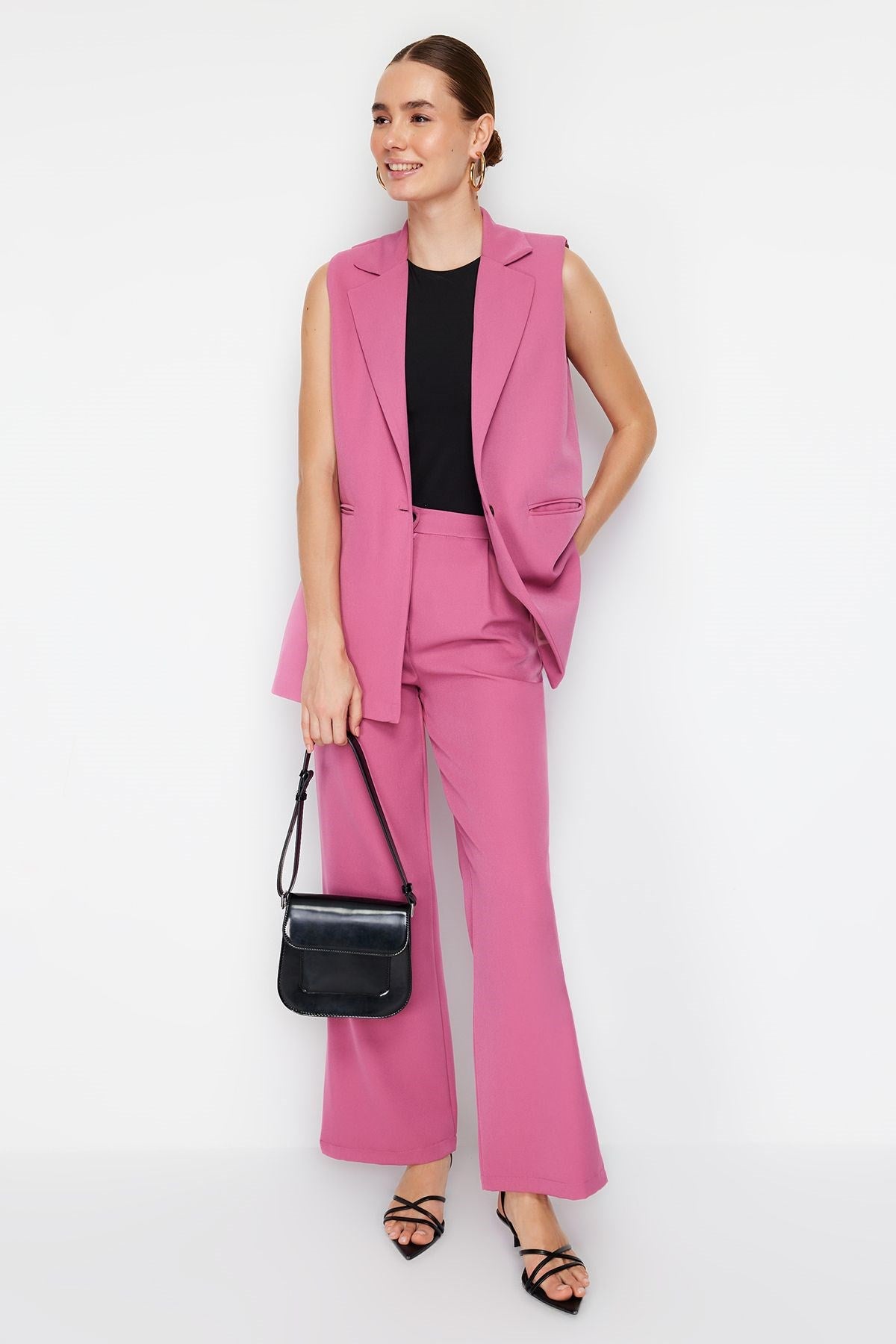 Lilac Regular Pattern Vest And Wide Legg/wide Leg Pants Woven Bottom Top Suit Twoss24au00019