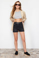 Black Leg Pleated Denim Shorts & Bermuda Twoss24sr00100