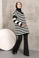 Black Striped Zipper Knitwear Tunic Imj002666