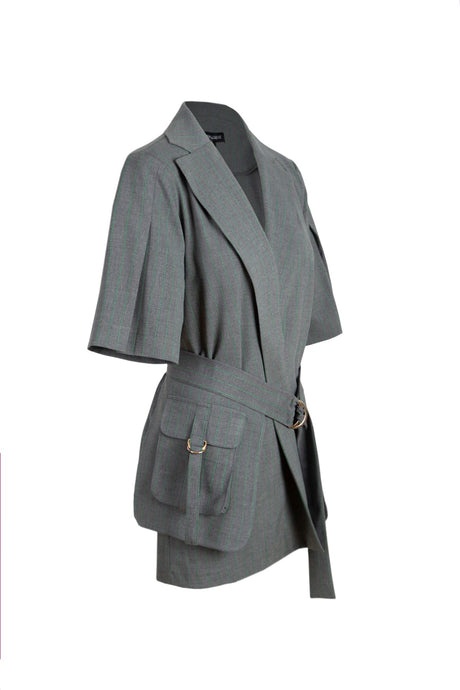 Women's Anthracite-ecru Bag Belt Detailed Jacket Lg-oz345-ckt