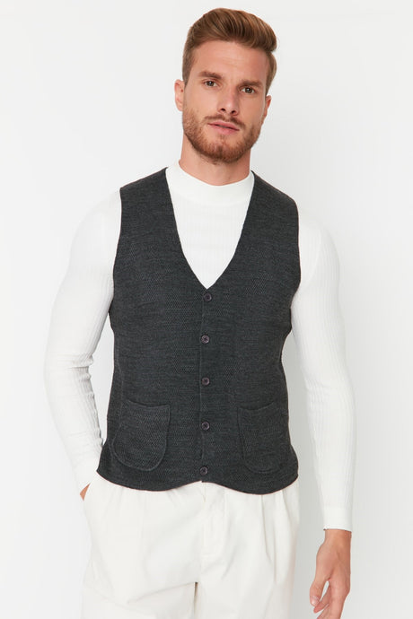 Brown Men's Slim Fit Pocket Vest Tmnaw20mg0011