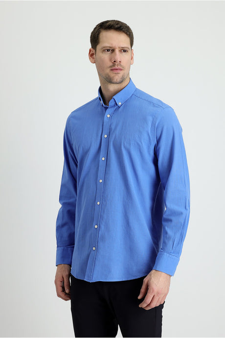 Long Sleeve Regular Fit Linen Look Sports Cotton Shirt 496527