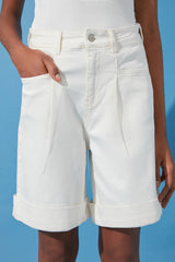 Beige Stitching Detailed High Waist Denim Shorts & Bermuda Twoss24sr00004