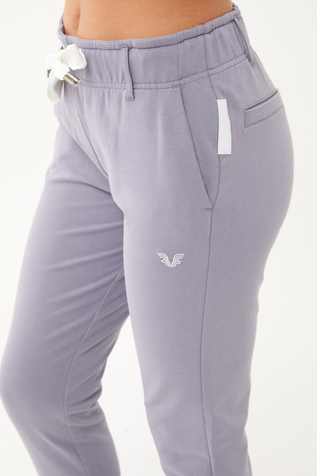 Women's Grey Melange Narrow Leg Organic Cotton Sports Tracksuit Bottoms 0667 Tb23wy05s0667-1