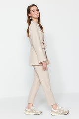 Stone Binding Detailed Lined Crepe Jacket-pants Woven Bottom Top Suit Tctss23us00044