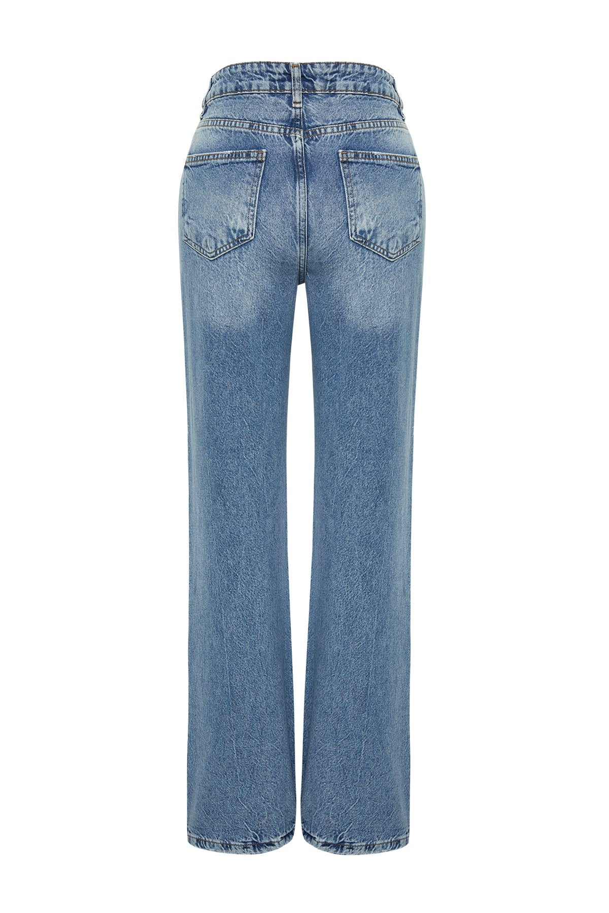 Blue Ripped High Waist Wide Leg Jeans Twoss24je00073