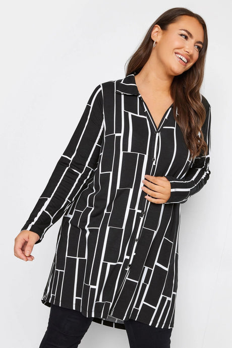 Plus Size Geometric Pattern Long Cut Long Sleeve Shirt 321234 Byk-23y-321233