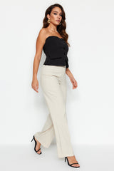 Beige Wide Leg/wide Leg High Waist Woven Pants Twoss23pl00314