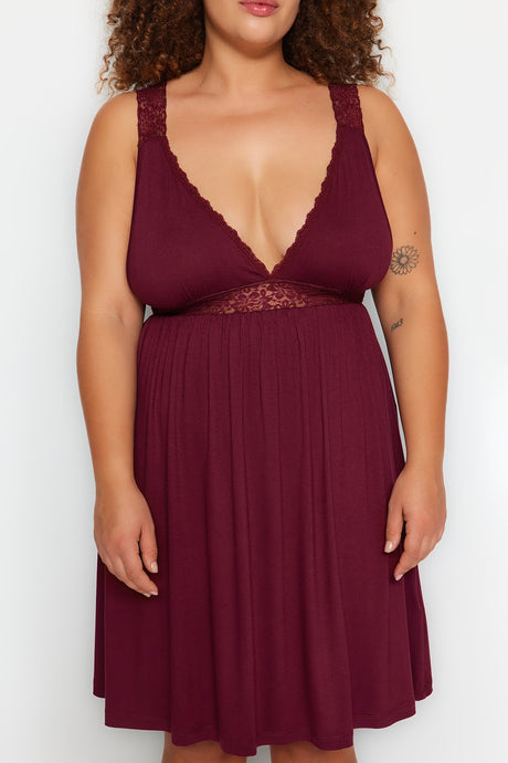 Burgundy Knitted Lace Nightgown Tbbss22gc0050