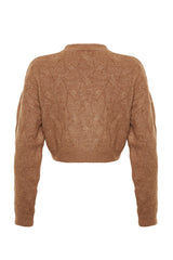 Beige Crop Crew Neck Knitwear Sweater Twoaw24kz00695