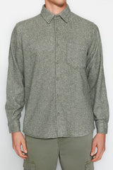 Khaki Green Men's Regular Fit Diagonal Pattern Textured Thick Winter Shirt Tmnaw24go00059