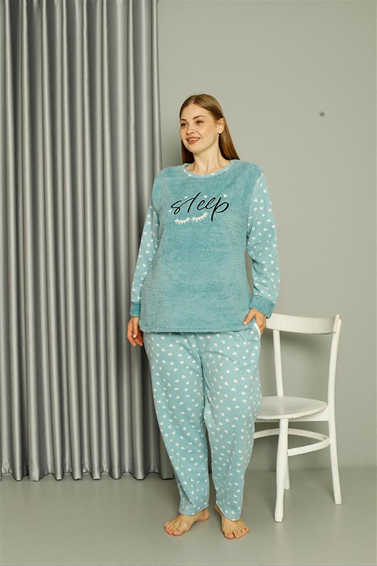 Welsoft Fleece Women Plus Size Water Green Pajama Set 808046