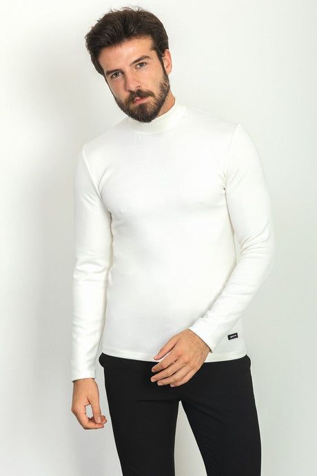 Plain Anthracite Color Slim Fit Half Turtleneck Long Sleeve Men's T-shirt 36761.22k