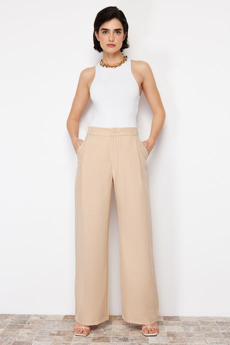 Beige Wide Leg/wide Leg Woven Pants Twoss24pl00061