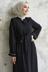 Salvia Wavy Sleeve Patterned Abaya - Brown Ms00tz74538