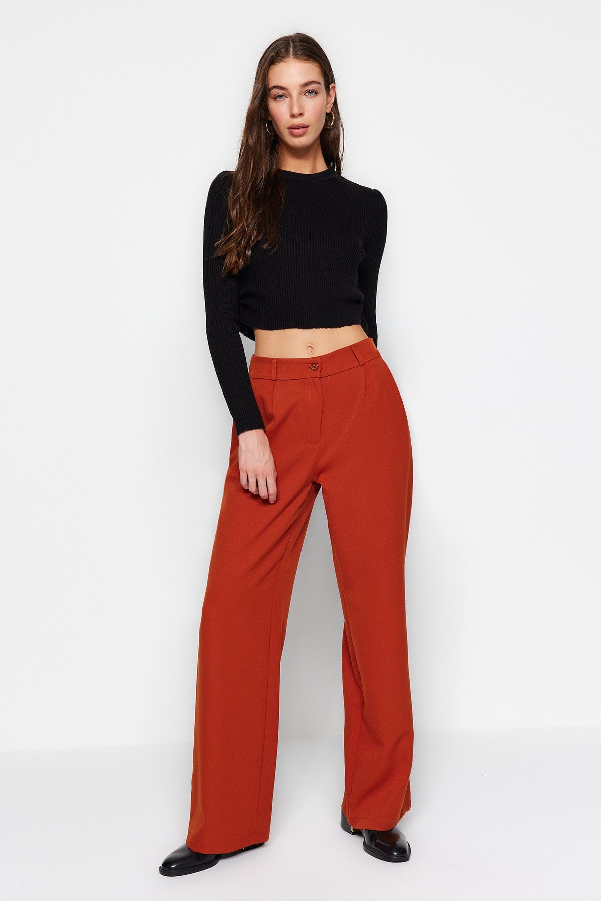 Brown High Waist Wide Leg/wide Leg Pleated Woven Pants Twoaw21pl0076