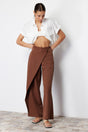 Brown Wide Leg/wide Leg Cross Closure Detailed Woven Pants Twoss24pl00092