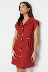 Ecru Button Detailed Mini Woven Shirt Dress Twoss22el2970