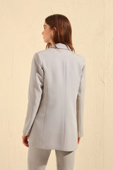 Grey Regular Lined Double Breasted Closure Woven Blazer Jacket Twoss20ce0059