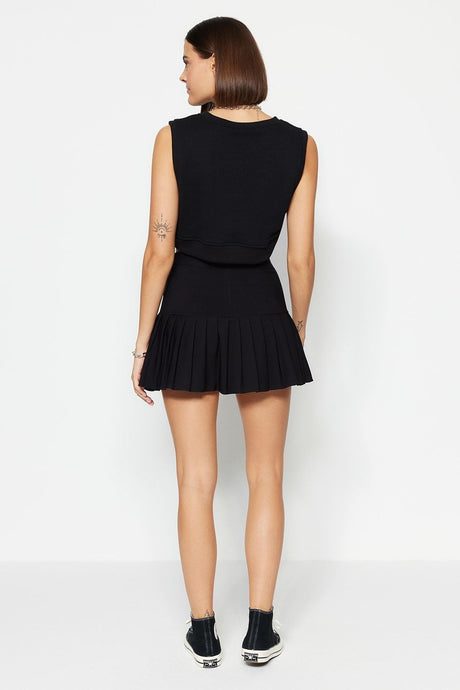 Black Pleated Mini Woven Skirt Twoaw23et00059