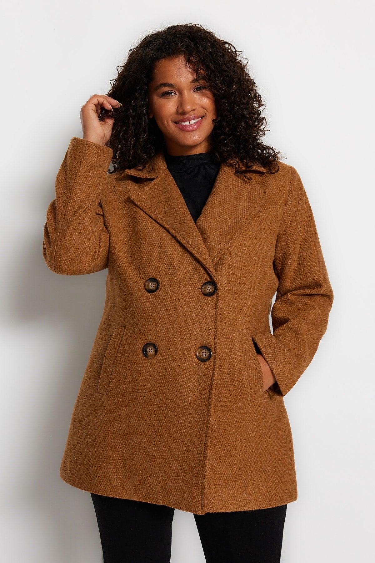 Light Brown Buttoned Cashmere Coat Tbbaw24dd00008