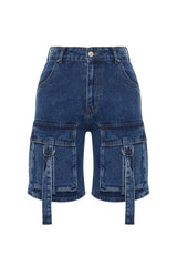 Blue Cargo Pocket Regular Waist Denim Shorts & Bermuda Twoss24sr00014