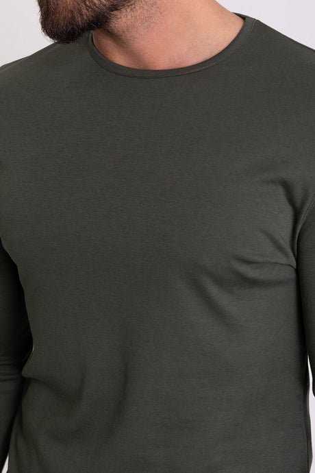 Flat Tile Color Slim Fit Long Sleeve Crew Neck Men's T-shirt 36671.21k