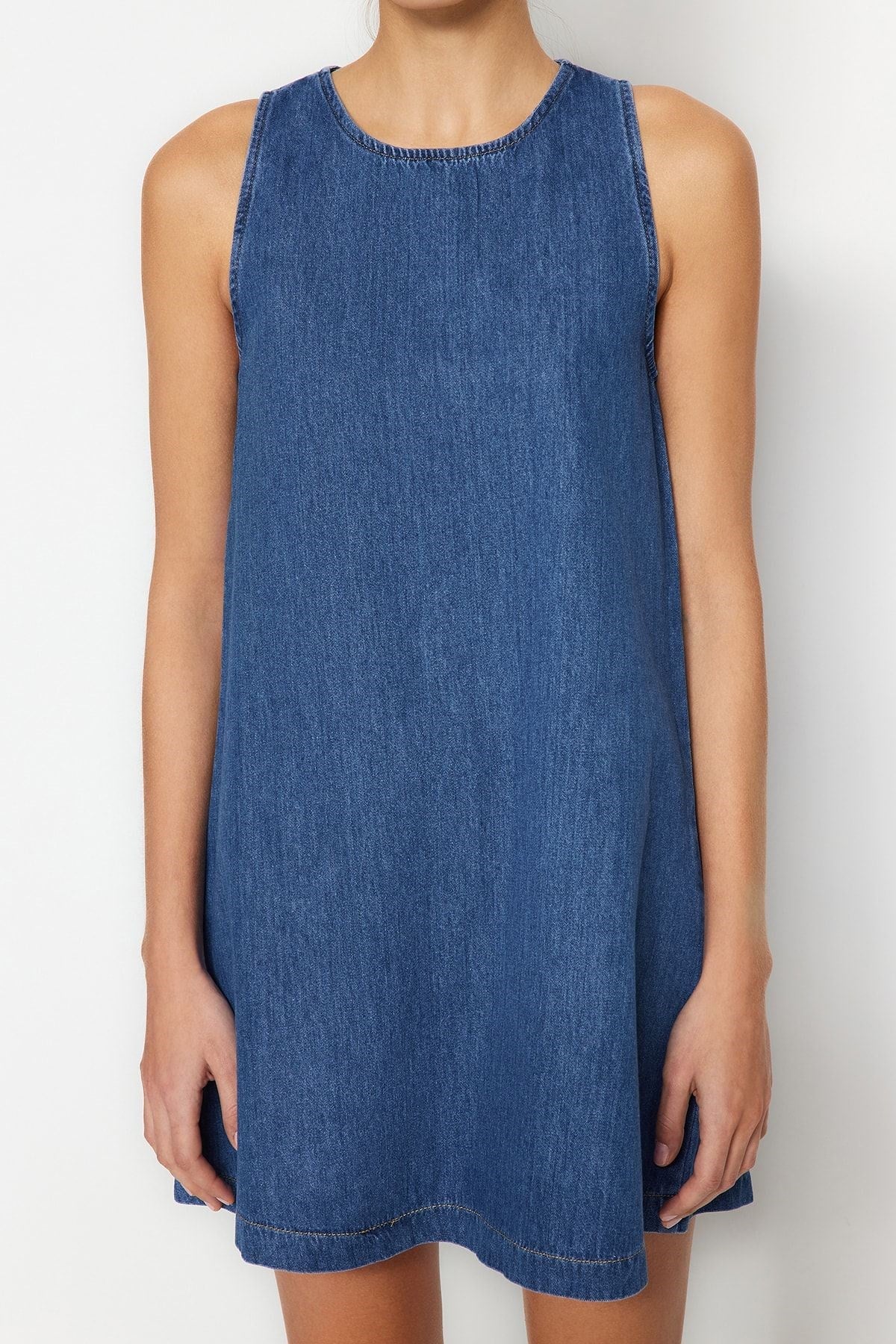 Dark Blue Pleated Denim Dress Twoss23el01942