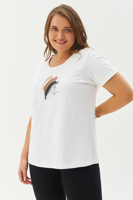 Women's Cream Plus Size Cotton Printed Short Sleeve Sport&casual T-shirt 0281 Tb22wl07s0281-1