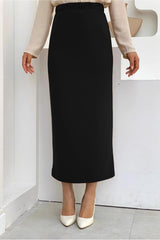 Women's Black Waist Elastic Pencil Skirt T 4701 23yetktr4701