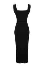 Mint Fitted/body-fitting Slit Square Neckline Flexible Knit Midi Pencil Dress Twoss24el00679