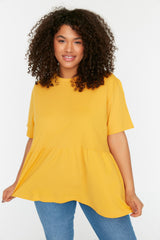 Yellow Crew Neck Knitted T-shirt Tbbss22ts2094