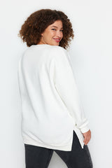 Black Thick Inner Polar Slit Oversize Knitted Sweatshirt Tbbaw24ao00003