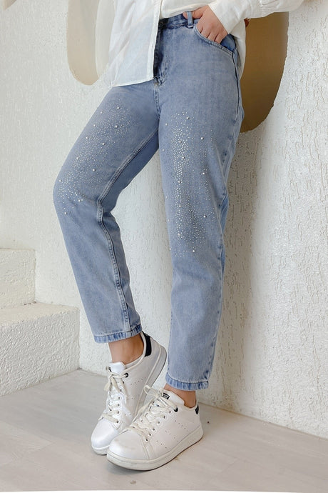 Bead Detailed Jeans - Ice Blue Ms00or73832