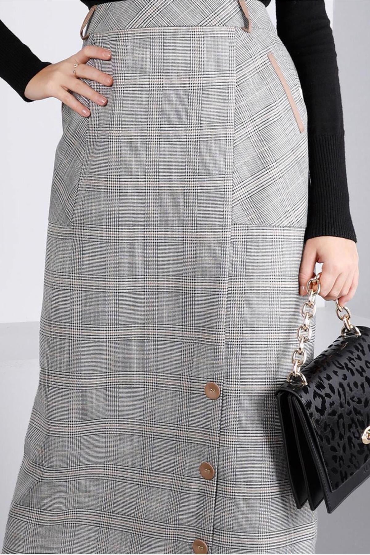 Women's Black (black-beige) Plaid Pattern Skirt T 60333 23ketktr60333