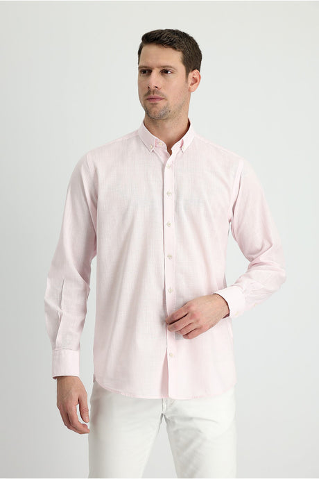 Long Sleeve Regular Fit Linen Look Sports Cotton Shirt 496527