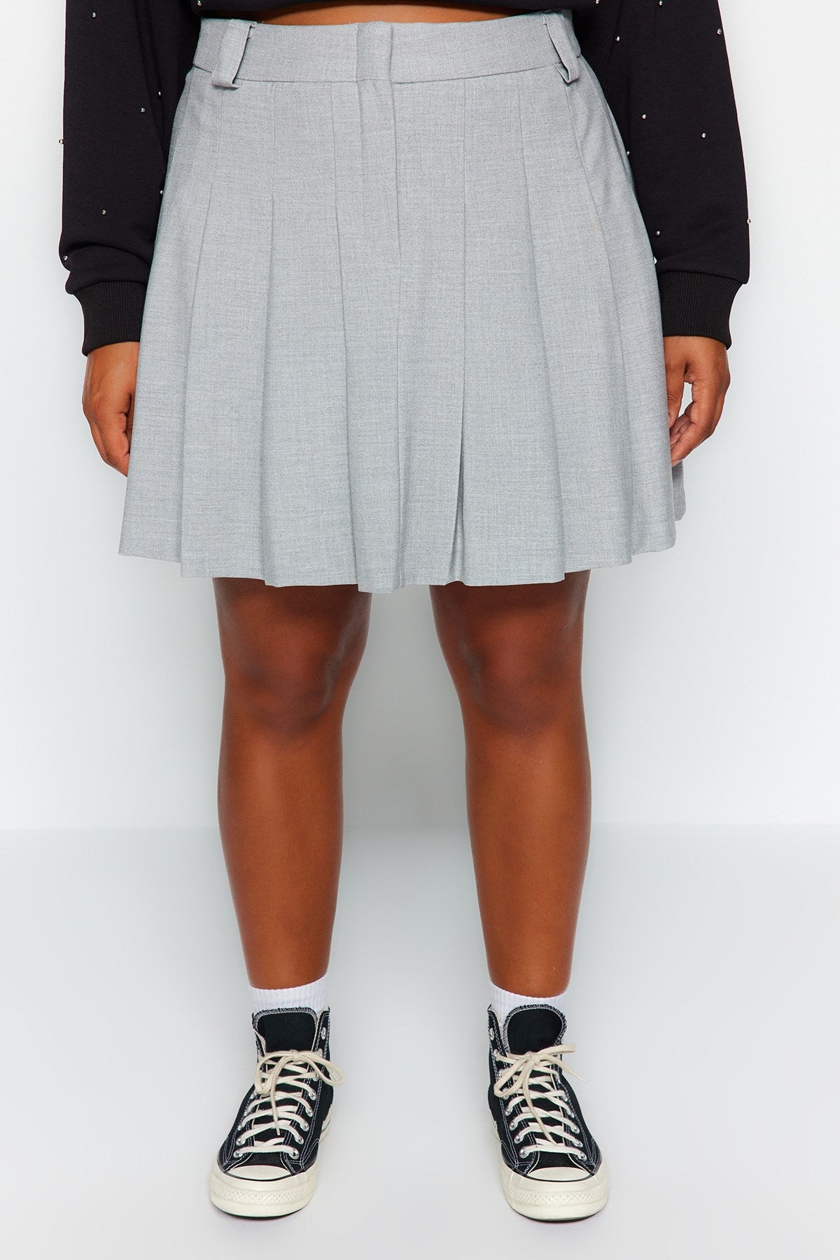 Grey Pleated Skater Woven Skirt Tbbaw24az00014