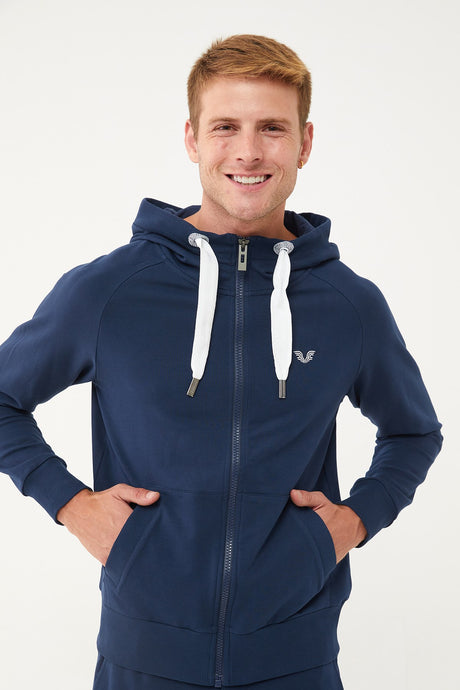 Men's Navy Organic Cotton Pocket Zipper Hooded Casual And Sports Tracksuit Top 0802 Tb23my06s0802-1