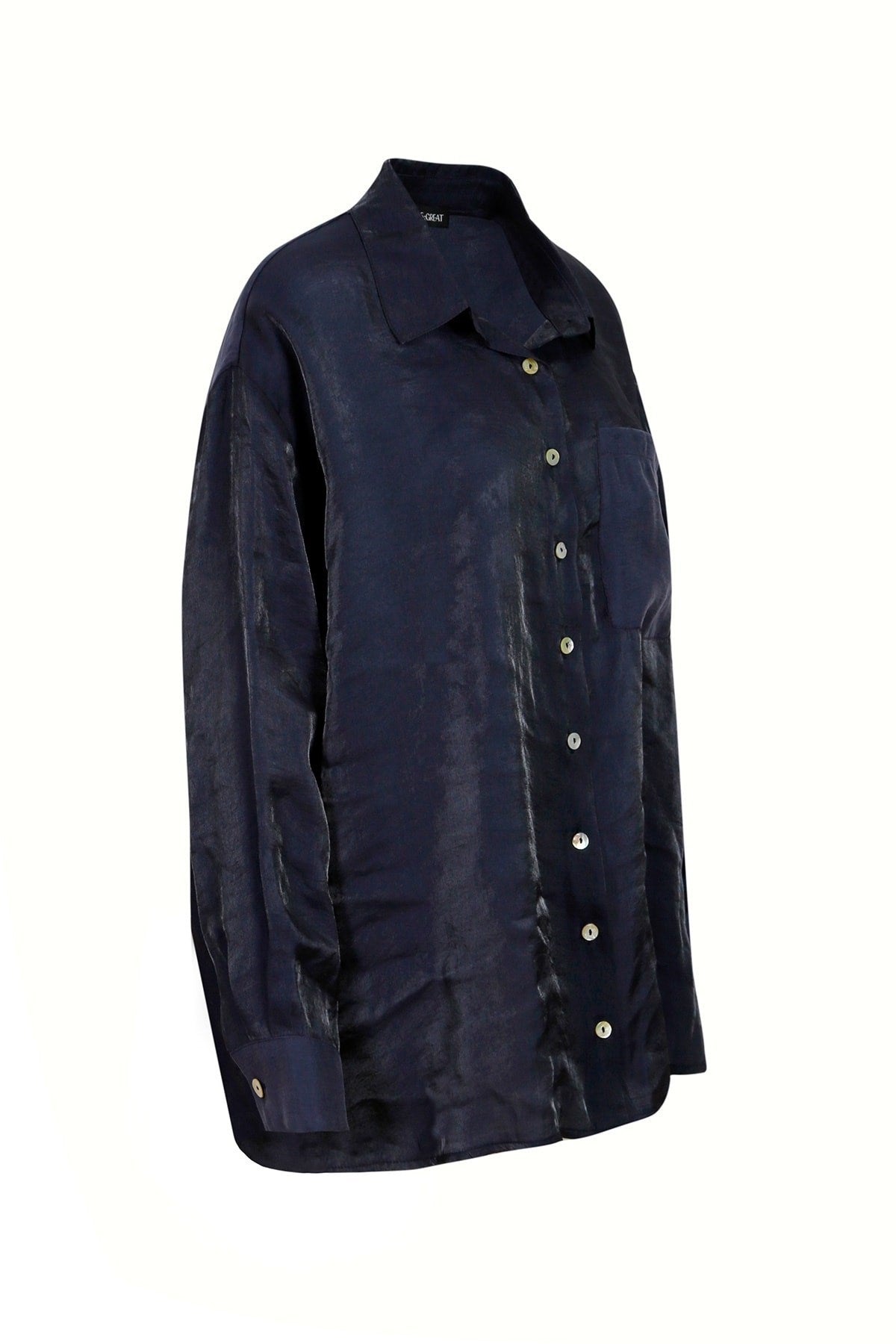 Women's Navy Blue Patch Detailed Classic Shirt Lg-oz253-gmk